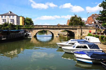 Oxford, UK - June 17, 2014 - Boats moored by Folly Bridge along the River Thames, Oxford, Oxfordshire, England, UK, Western Europe のeditorial素材