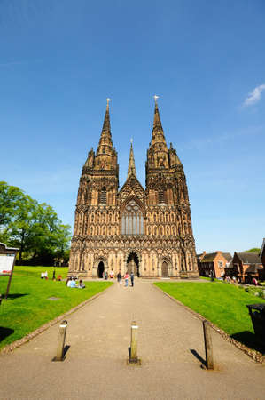 Lichfield, UK - May 3, 2014 - Cathedral West front, Lichfield, Staffordshire, England, United Kingdom, Western Europe のeditorial素材
