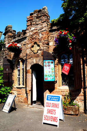 Tamworth, UK - July 23, 2014 - The castle shop adjacent to the castle with A boards outside,...