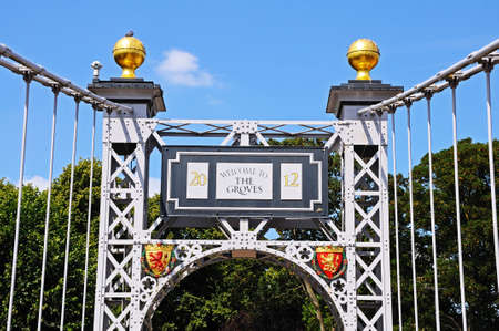 Plaque on the River Dee Suspension Bridge aka Queens Park Suspension bridge, Chester, Cheshire, England, UK, Western Europe.の写真素材