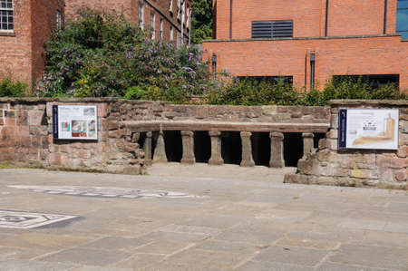 Chester, UK - July 22, 2014 - Ruins of the Roman baths in the Roman Gardens, Chester, Cheshire, England, UK, Western Europe.のeditorial素材