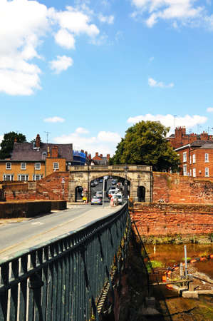 Chester, UK - July 22, 2014 - View of Old Dee Bridge along the River Dee, Chester, Cheshire, England, UK, Western Europe.のeditorial素材