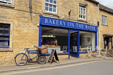 Bourton on the Water, UK - June 12, 2014 - Bread shop in the village, Bourton on the Water, Gloucestershire, England, UK, Western Europe.のeditorial素材