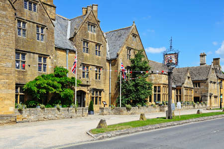 Broadway, UK - June 12, 2014 - View of The Lygon Arms Hotel along High Street, Broadway, Cotswolds,...