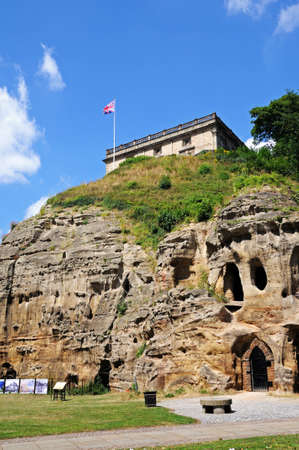 Nottingham, UK - July 17, 2014 - View of the castle on top of the castle mound caves in castle rock, Nottingham, Nottinghamshire, England, UK, Western Europe.のeditorial素材