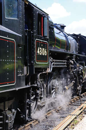 Arley, UK - July 10, 2014 - Steam Locomotive Ivatt Class 4 2-6-0 number 43106 in British Rail Black,...