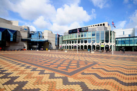 Birmingham, UK - May 14, 2014 - View of the Repertory Theatre and the International Convention Centre in Centenary Square, Birmingham, England, UK, Western Europe.のeditorial素材