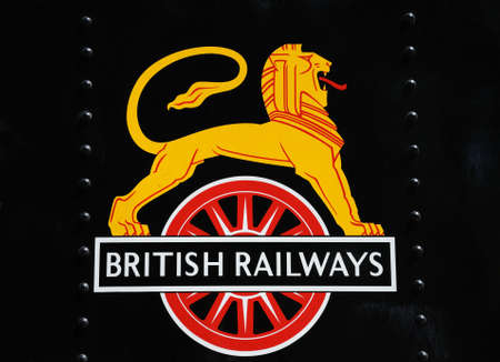 Arley, UK - July 10, 2014 - Late British Rail Crest on the side of a strem train, Severn Valley Railway, Arley, Worcestershire, England, UK, Western Europe.のeditorial素材
