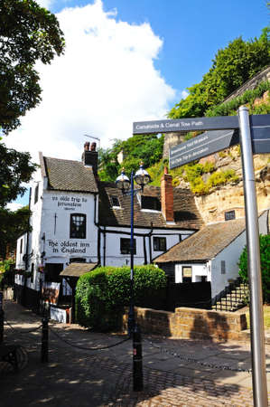 Nottingham, UK - July 17, 2014 - Ye Olde Trip to Jerusalem Inn situated at the foot of Castle Rock, reputed to be the oldest drinking establishment in England, Nottingham, Nottinghamshire, England, UK, Western Europe.のeditorial素材