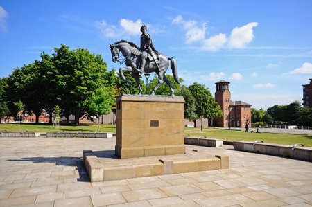 Derby, UK - July 17, 2014 - Bonnie Prince Charlie Statue (Charles Edward Stuart 1720-1788) on Cathedral Green, Derby, Derbyshire, England, UK, Western Europe.のeditorial素材