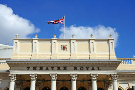 Nottingham, UK - July 17, 2014 - Name flag and crest on the front facade of the Theatre Royal, Theatre Square, Upper Parliament Street, Nottingham, Nottinghamshire, England, UK, Western Europe.のeditorial素材