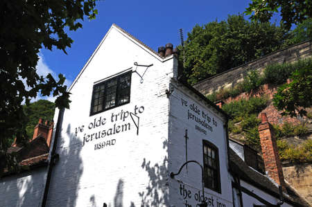 Nottingham, UK - July 17, 2014 - Ye Olde Trip to Jerusalem Inn situated at the foot of Castle Rock, reputed to be the oldest drinking establishment in England, Nottingham, Nottinghamshire, England, UK, Western Europe.のeditorial素材