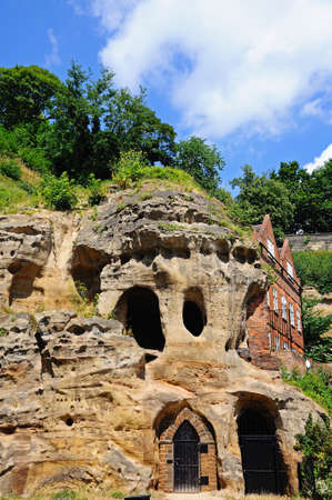 Castle mound caves in castle rock, Nottingham, Nottinghamshire, England, UK, Western Europe.のeditorial素材