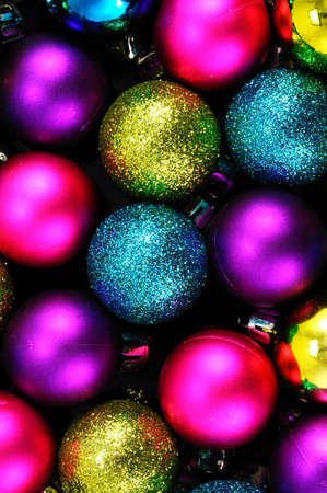 Colourful plastic Christmas baubles.の写真素材