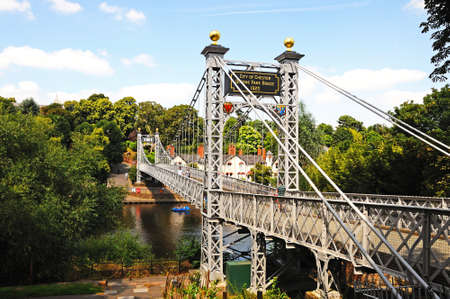 River Dee Suspension Bridge aka Queens Park Suspension bridge along the River Dee, Chester, Cheshire, England, UK, Western Europe.のeditorial素材