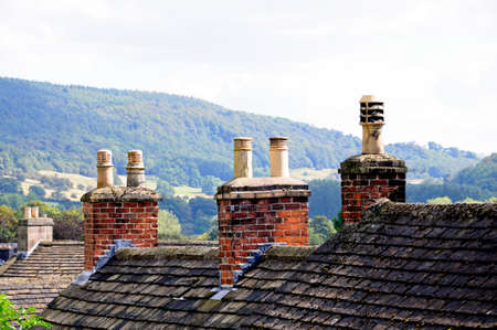 Cottage rooftops with chimney pots, Bakewell, Derbyshire, England, UK, Western Europe.の写真素材