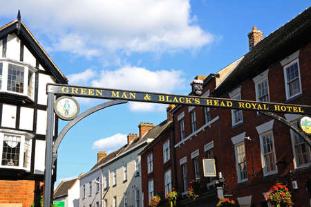 Ashbourne, UK - September 7, 2014 - Sign for Green Man and Blacks Head Royal Hotel along St Johns Street in town centre, Ashbourne, Derbyshire, UK.のeditorial素材
