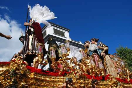 Seville, Spain - April 7, 2009 - San Benito brotherhood float moving through the city streets during...