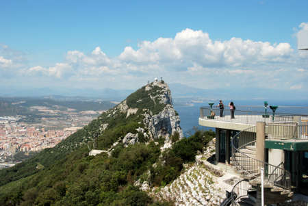 Elevated view of The Rock and viewing platform with the Spanish coastline to the rear, Gibraltar, United Kingdom, Western Europe.のeditorial素材