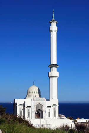 King Fahad Bin Abdul Aziz Al Saud Mosque with view towards the Mediterranean Sea, Gibraltar, United Kingdom, Western Europe.のeditorial素材