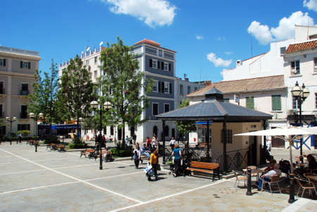 Cafes and buildings in the Piazza, Gibraltar, United Kingdom, Western Europe.のeditorial素材