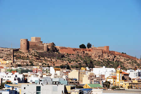 View of the Moorish Castle and city rooftops, Almeria, Almeria Province, Andalusia, Spain, Western Europe.のeditorial素材