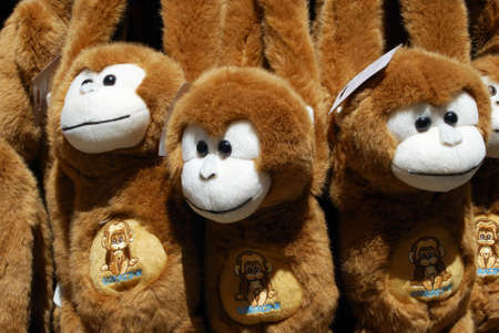 Souvenir Barbary Apes for sale along Main Street, Gibraltar, United Kingdom, Western Europe.のeditorial素材