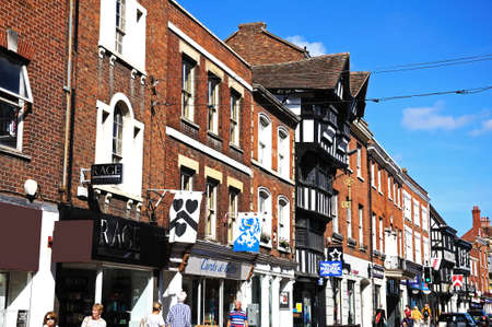 View along the High Street towards The House of the Golden Key also knows as the House of Nodding Gables, Tewkesbury, Gloucestershire, England, UK, Western Europe.のeditorial素材