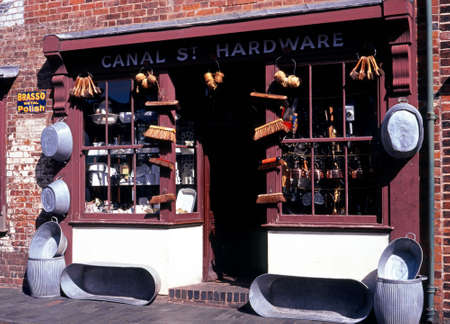 Hardware Store along Canal Street at the Black Country Living Museum, Dudley, West Midlands, England, UK, Western Europe.のeditorial素材