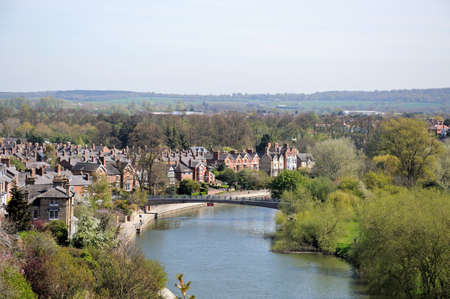 View along the River Severn seen from the castle, Shrewsbury, Shropshire, England, UK, Western Europe.のeditorial素材