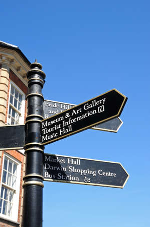 Tourist Information and attraction signpost, Shrewsbury, Shropshire, England, UK, Western Europe.の写真素材