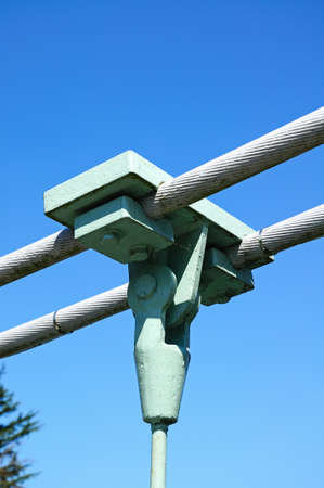Suspender cable support for the main cables on the Porthill Suspension Bridge across the River Severn, Shrewsbury, Shropshire, England, UK, Western Europe.の写真素材