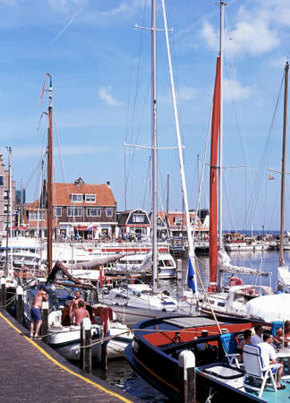 Yachts and boat in the harbour during the Summertime, Volendam, Holland, Netherlands, Europe.のeditorial素材