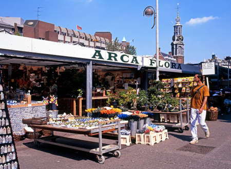 Tourists walking around the flower market, Amsterdam, Holland, Netherlands, Europe.のeditorial素材