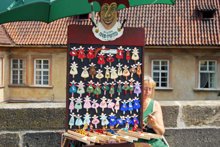 Original hand painted fridge magnet souvenirs by Eva Elias on Charles Bridge (Karluv Most), Czech Republic, Eastern Europe.のeditorial素材