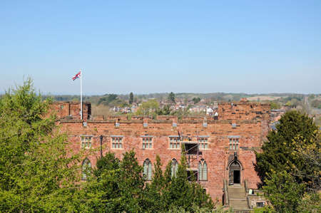 Elevated view of the sandstone castle and gardens, Shrewsbury, Shropshire, England, UK, Western Europe.のeditorial素材