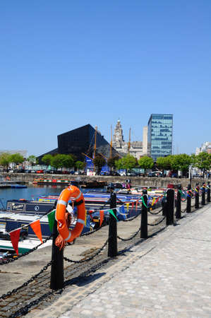 View across Salthouse Dock towards the Liver Building, Liverpool, Merseyside, England, UK, Western Europe.のeditorial素材