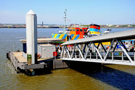 Ferry moored at the Ferry Port at Pier Head, Liverpool, Merseyside, England, UK, Western Europe.のeditorial素材