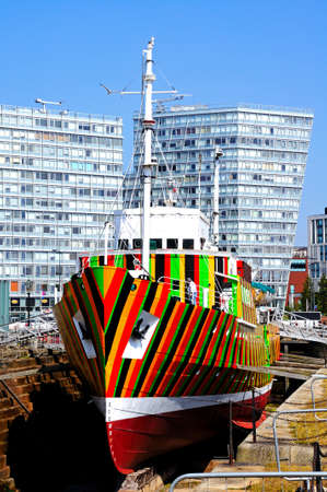 The Dazzle Ship in Canning Dock, Liverpool, Merseyside, England, UK, Western Europe.のeditorial素材