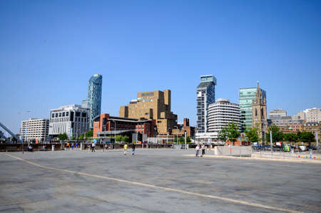 Modern city buildings seen from Pier Head, Liverpool, Merseyside, England, UK, Western Europe.のeditorial素材
