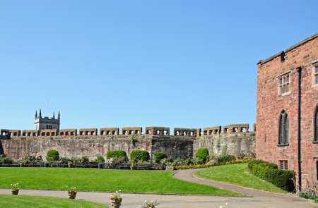 View of the sandstone castle, battlements and gardens, Shrewsbury, Shropshire, England, UK, Western Europe.のeditorial素材