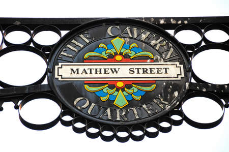 Wrought iron Mathew Street sign, The Cavern Quarter, Liverpool, Merseyside, England, UK, Western Europe.のeditorial素材