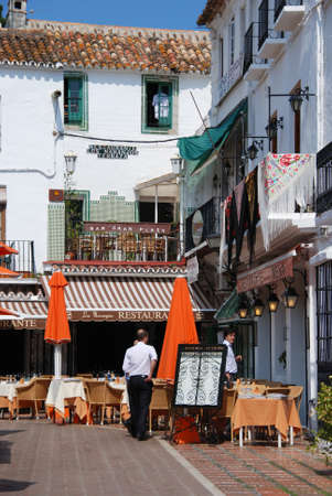 Pavement cafes in Orange Square Plaza de los Naranjos, Marbella, Costa del Sol, Malaga Province, Andalusia, Spain, Western Europe.のeditorial素材