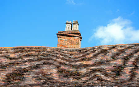 Bent roof and chimney on an old timber framed buildings along Spon Street, Coventry, West Midlands, England, UK, Western Europe.の写真素材