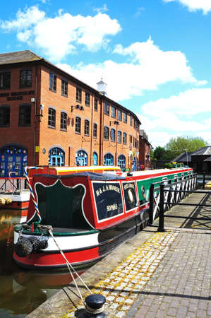 Narrowboats moored in the canal basin, Coventry, West Midlands, England, UK, Western Europe.のeditorial素材