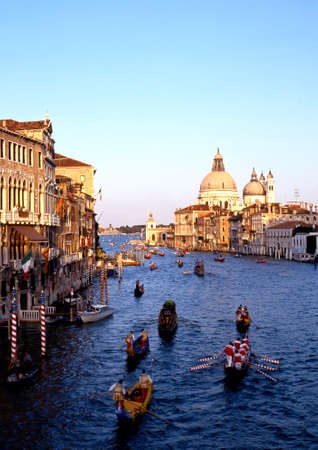 View along the Grand Canal with the Church of Santa Maria della Salute, Venice, Veneto, Italy, Europe.のeditorial素材