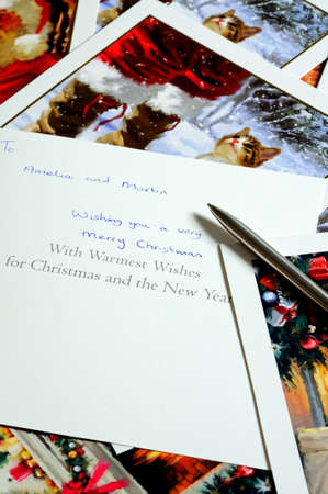 Handwritten Christmas cards with pen.のeditorial素材
