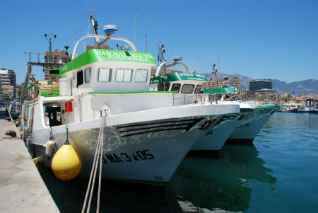 Traditional fishing boats in the harbour, Fuengirola, Malaga Province, Andalusia, Spain, Western Europe.のeditorial素材