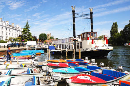 Boats moored along the River Thames, Henley-on-Thames, Oxfordshire, England, UK, Western Europe.