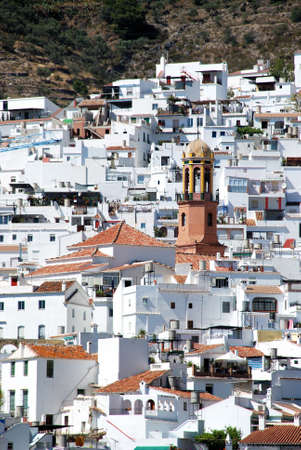 View of the town with the The Assumption (La Asuncion) church tower to the centre, Competa, Malaga Province, Andalucia, Spain, Western Europe.の写真素材